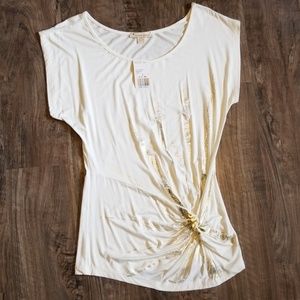 Cream/Gold Knit Short Sleeve Top